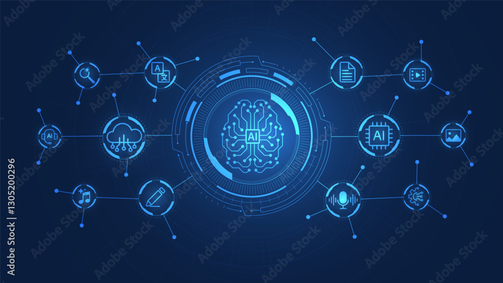 Aufkleber Concept of Artificial intelligence in futuristic background. AI technology for big data analytics and generate ideas. AI and Neural networks. Vector illustration.
