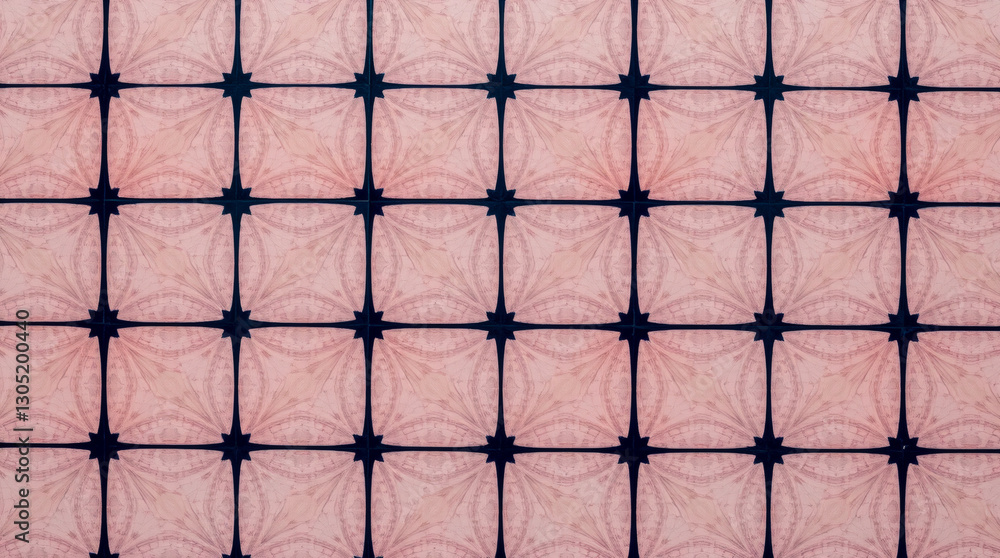 Poster elaborate tile pattern featuring intricate designs and soft color palette in symmetrical arrangement