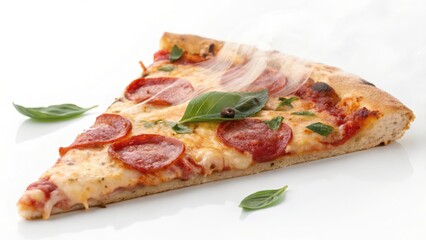 Pepperoni Pizza Slice on White Background