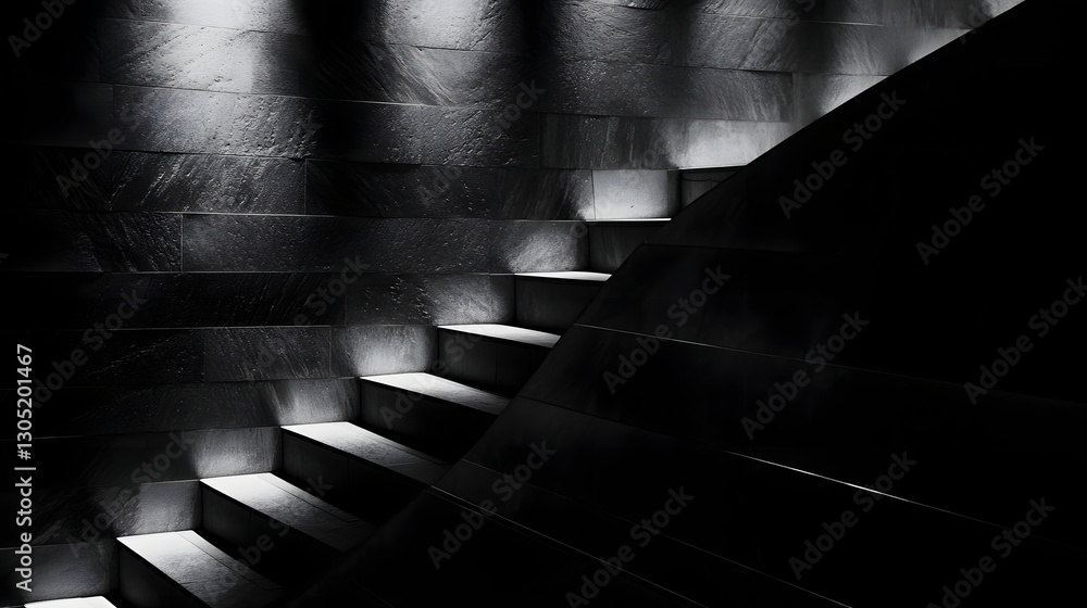 Aufkleber striking image of a dramatic architectural staircase in a moody monochrome lighting setting the stai
