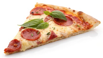 Pepperoni Pizza Slice on White Background