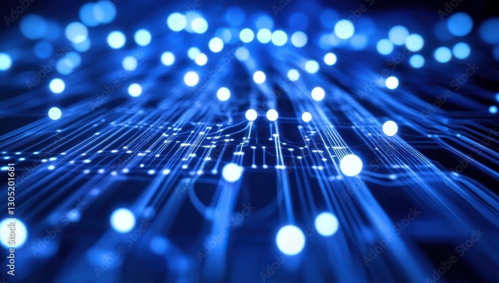 Aufkleber futuristic blue background featuring glowing dots and light trails representing digital technology a
