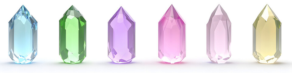 A row of colorful gems are lined up in a row