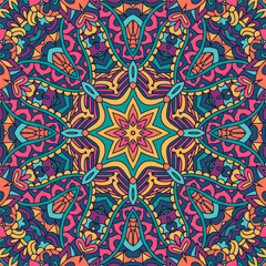 Vibrant Colorful Mandala Seamless Pattern with Intricate Floral Designs