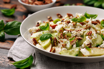 Crunchy Celery, Apple, Cucumber and Feta Cheese Salad. Healthy food.