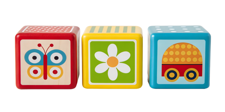 Three Different Styles of Toy Block on White, Colorful and Fun Building Toy for Kids, PNG Transparent