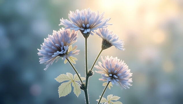 Elegant Dusty Miller Plant with Silvery Lace-like Leaves and Muted Lavender Blooms in Soft Sunlight