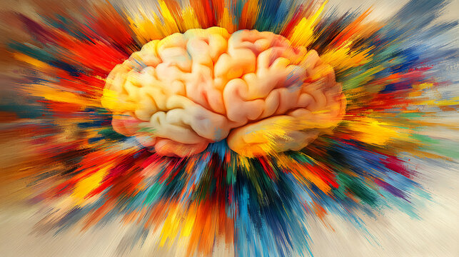 Explosive brain imagery showcasing creativity and emotion in abstract art digital artwork studio environment close-up perspective