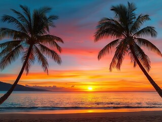 Sunset over the ocean tropical beach photography tranquil environment wide view nature's beauty