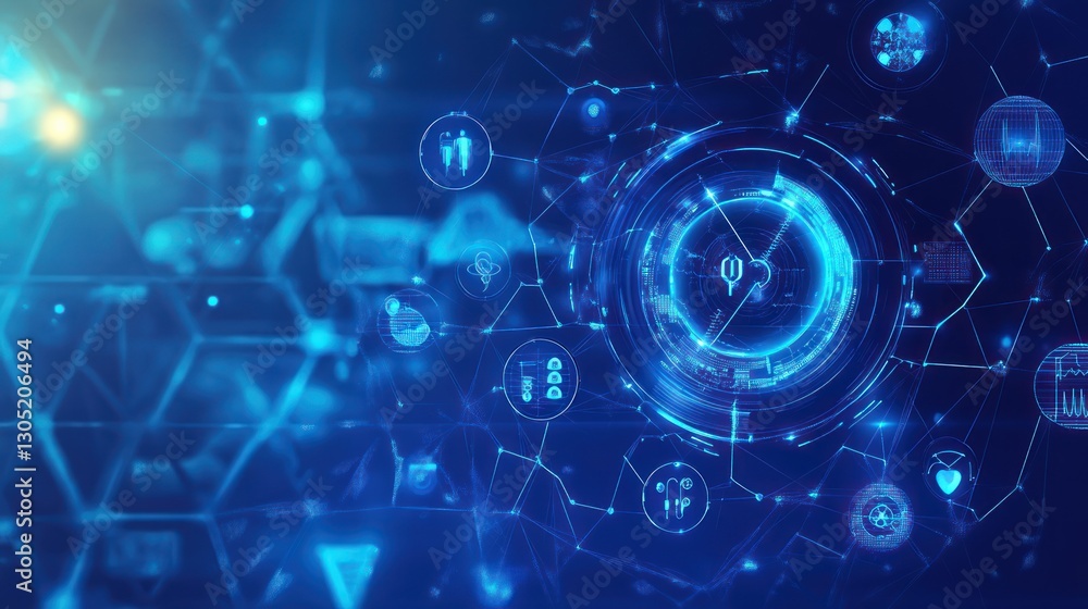 Aufkleber abstract futuristic graphic user interface with icons, data visualization, and technology