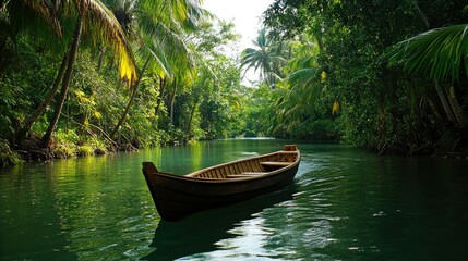 Obraz premium A scenic boat ride through a tropical river