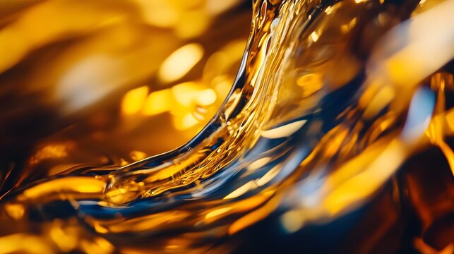 Captivating Fluid Dynamics   Mesmerizing Amber Liquid Splash in Glowing Crystal Glass  Shimmering sparkling and refracting light create a dazzling hypnotic display of motion and luminosity