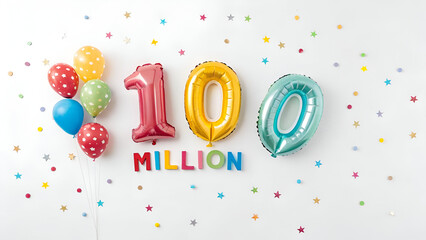 Bright and colorful "10 Million" balloon-style text floating against a crisp white background, creating a fun celebratory look.