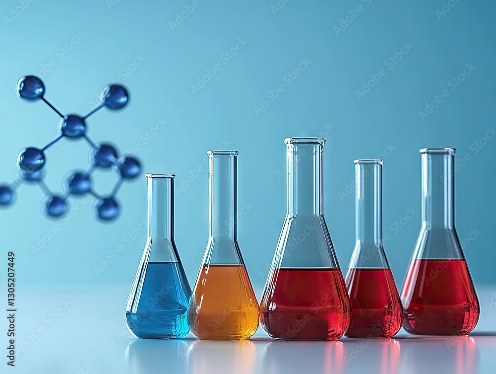 Poster laboratory experiment with colorful liquids science lab chemical analysis clear background close-up 