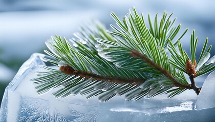 pine needles in ice