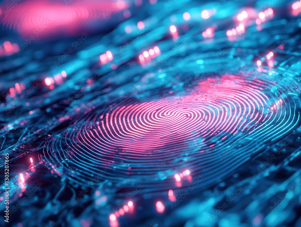 Poster futuristic digital abstract design featuring vibrant circular patterns and glowing lights in blue an