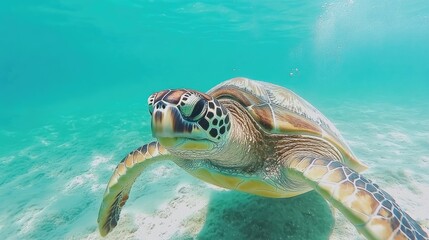 Fototapeta premium A snorkeling adventure with a sea turtle