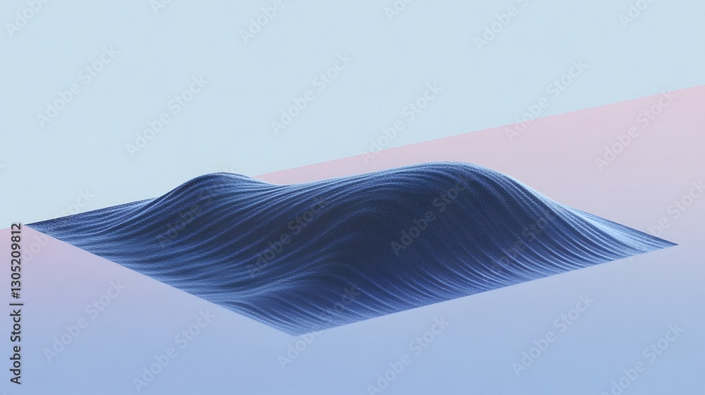 Poster digital render depicting wavy terrain over subtle color gradient