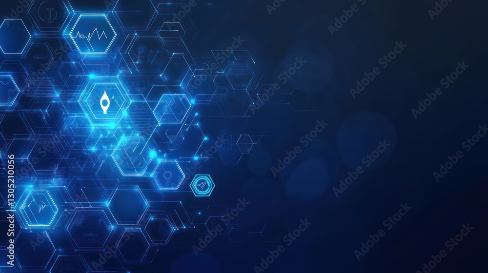 Poster abstract digital network background with glowing hexagons. possible use technology, innovation, scie