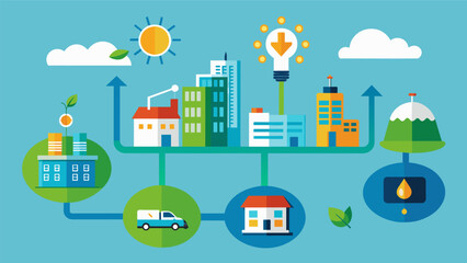 Fototapeta premium Using data on carbon emissions a city implements a capandtrade system to encourage businesses to invest in sustainable energy.. Vector illustration