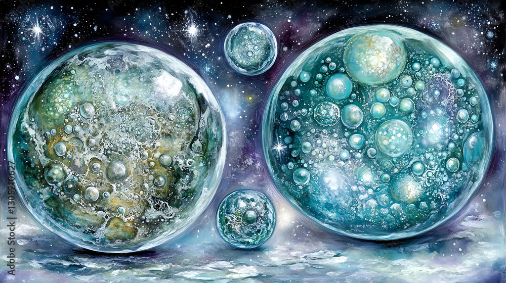Poster cosmic bubbles floating in deep space abstract art digital illustration stellar environment surreal 