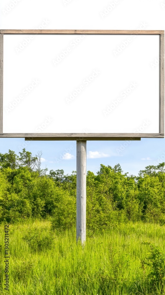 Aufkleber blank billboard in a grassy field under a partly cloudy sky. the billboard is rectangular with a wea
