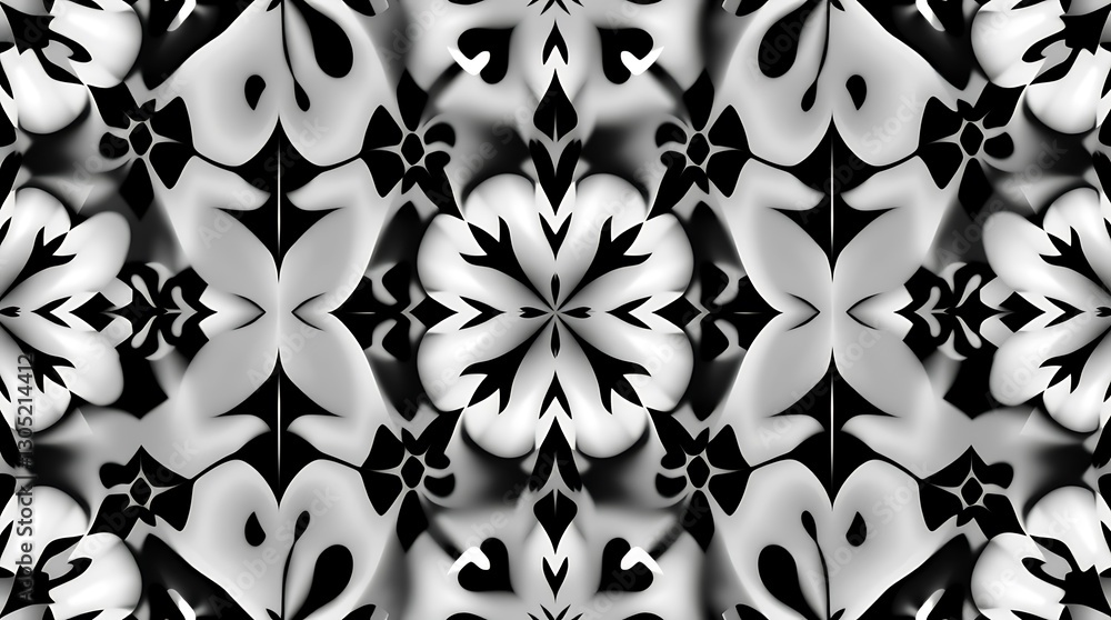 Poster intricate floral kaleidoscope: a mesmerizing black and white kaleidoscope of intricate floral patter