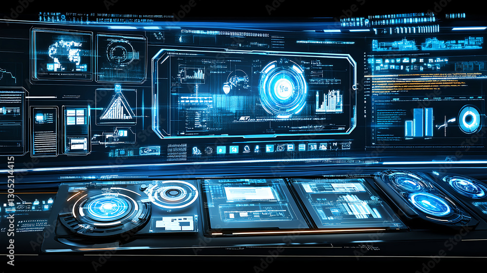 Poster analyzing data trends and insights digital workspace infographic technology aerial view visualizatio
