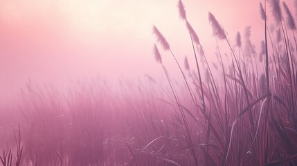 Cattails in the mist on an overcast lake at dawn, muted pastel colors. 8