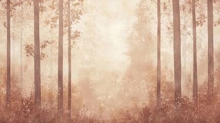 Vintage pointillism wallpaper with soft sepia tones and misty tree silhouettes