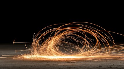 Sparks fly actively in a circular pattern, illuminating the darkness with their bright and captivating display of energy