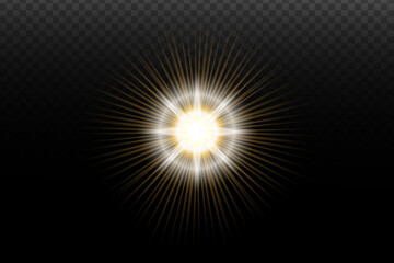 Light flash effect with flares and glow on a transparent background. Magical glow, shining light, star, optical flares for design, photomontage, New Year, and festive projects.