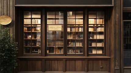 Antique Bookstore Window Display with Bookshelves
