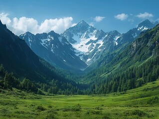 Fototapeta premium Majestic mountain range and lush valley alpine region nature photography scenic vista panoramic view