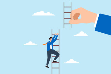 Flat illustration businessman climb broken ladder with giant helping hand connect next part © VZ_Art