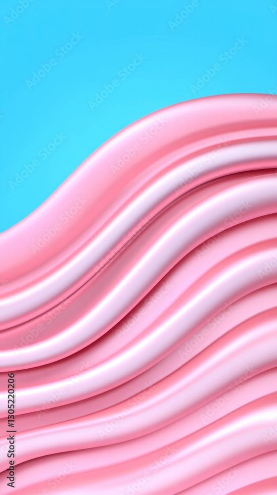 Poster abstract image featuring pink, wavy, flowing lines against a light blue background. the lines have a