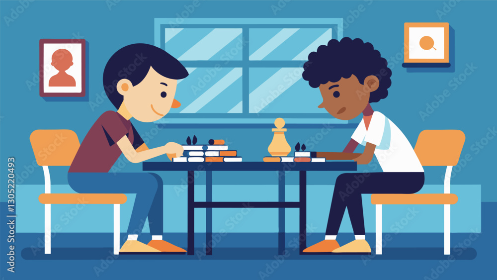 Poster two students playing a game of chess in the back of the classroom sharpening their critical thinking