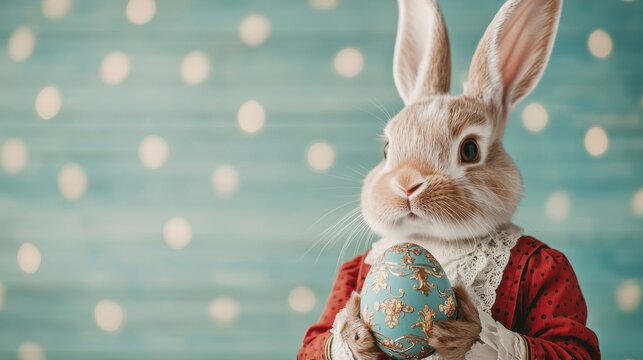 Charming Bunny in Victorian Outfit with Colorful Easter Egg