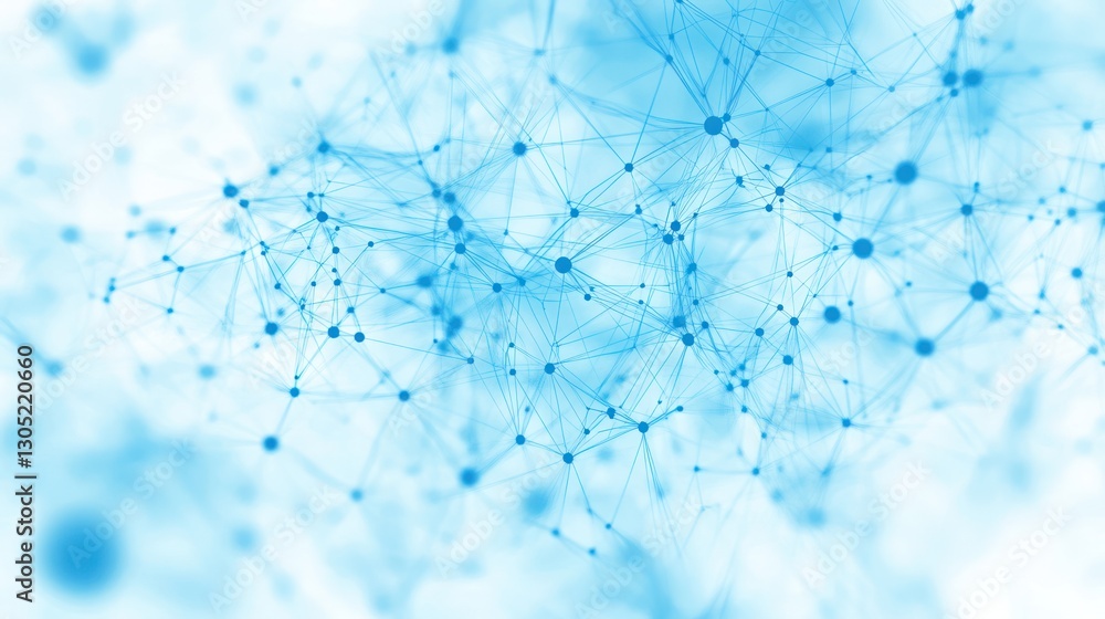 Poster abstract network of light blue lines and dots on white background. possible use for technology, scie