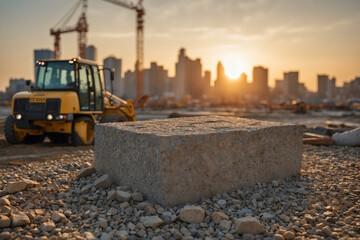 Obraz premium A large foundation stone placed at a construction site, symbolizing strength, stability, and the beginning of a new building project