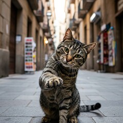 active cat on the street in Barcelona