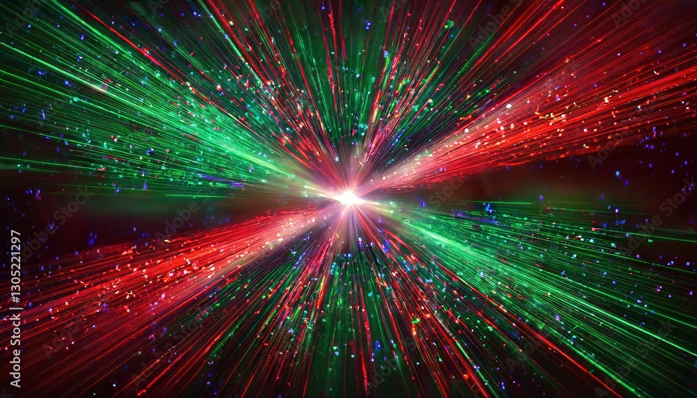 Aufkleber vivid laser light explosion with red and green rays, abstract speed burst effect, futuristic motion 