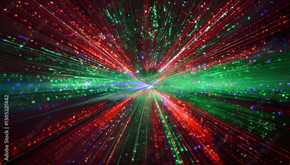 Aufkleber vivid laser light explosion with red and green rays, abstract speed burst effect, futuristic motion 
