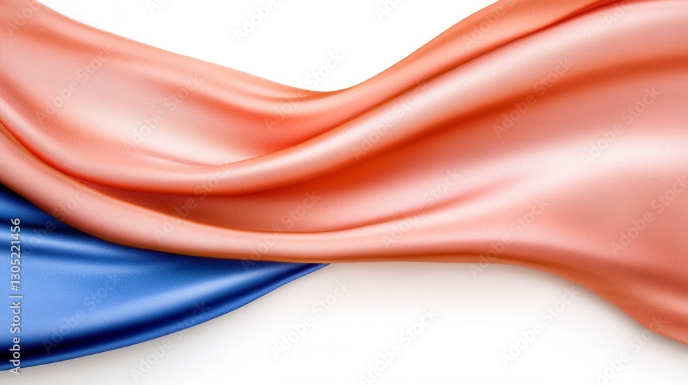 Aufkleber abstract image of flowing peach and blue silk fabric on white background. luxurious textile texture 