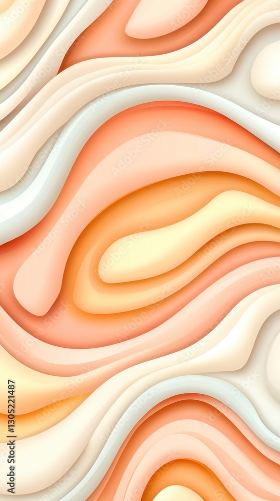 Poster abstract background with pastel orange, beige, and white wavy shapes. the image features a fluid, fl