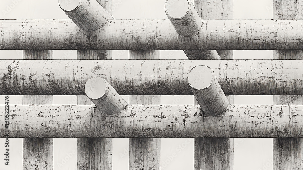 Poster abstract composition of intersecting cylinders artistic display digital art minimalist environment t