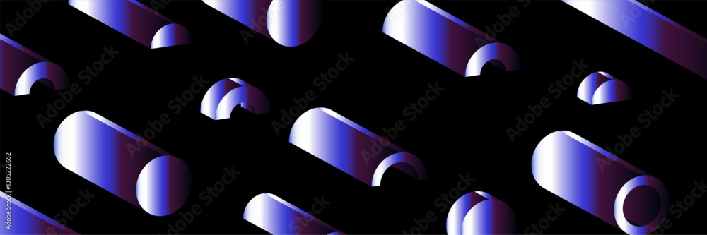 Poster sleek vector illustration showcasing cylindrical shapes with blue and purple gradients against a dar