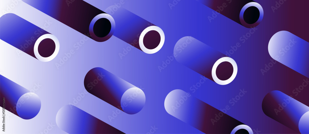 Poster Sleek vector illustration showcasing cylindrical shapes with blue and purple gradients against a soft background. This modern, abstract design creates a dynamic visual effect.