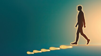 Self-Confidence represented by a glowing illustration of an individual stepping forward with glowing footprints behind them, Self-Confidence for Personal Growth and Fearless Decision-Making.