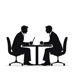 Fototapeta premium Businessmen in silhouette discussing at a table